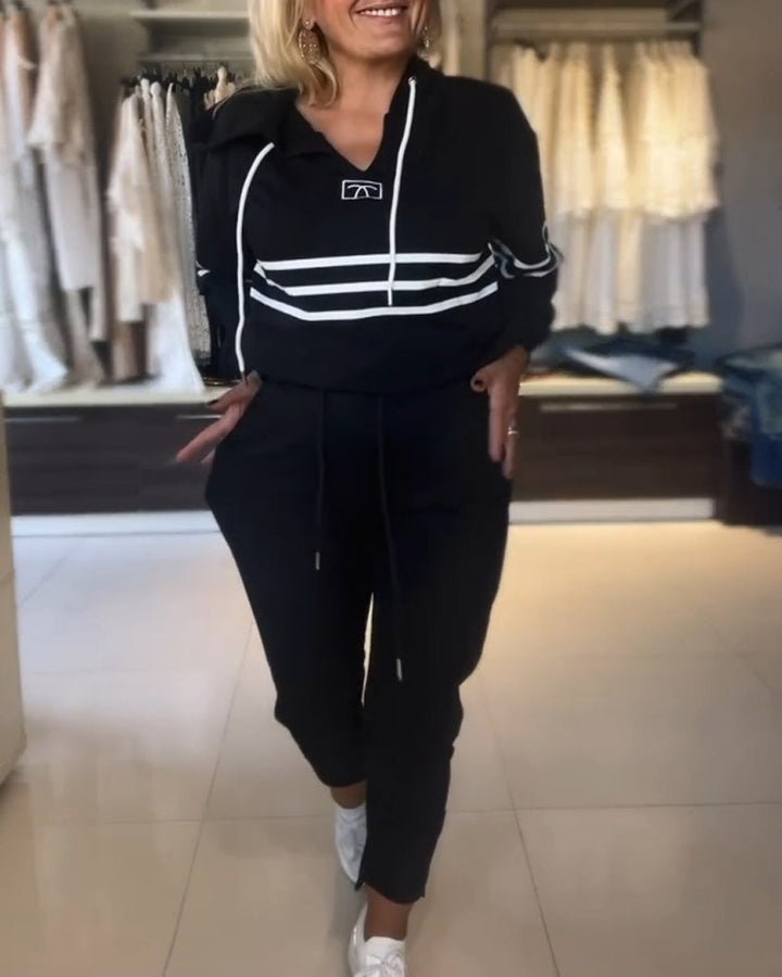 W&W Mode | Set aus gestreifter Hose und Kapuzenjacke