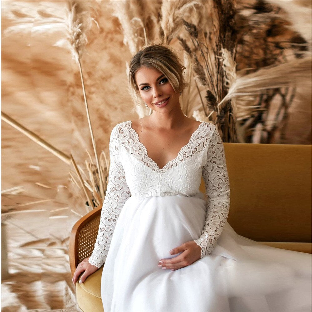 WW | Elegantes Spitzen-Maxikleid Für Schwangere