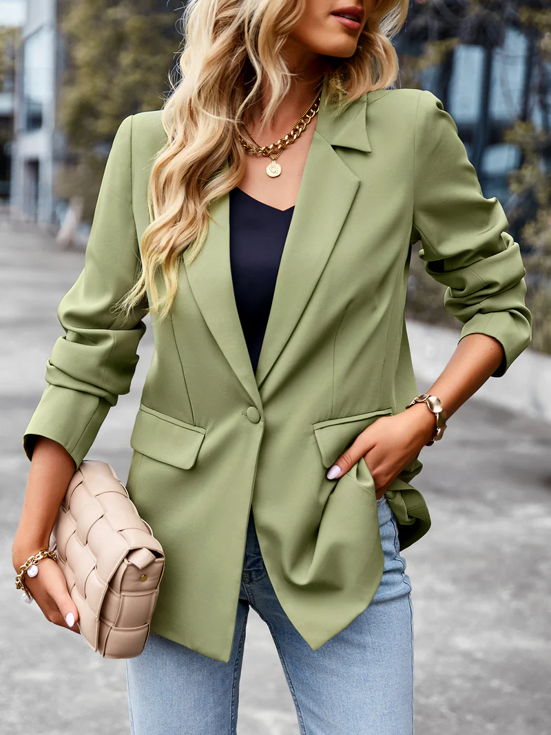 WW | Damen Blazer mit Einem Knopf, Langen Ärmeln, Tailliertem Schnitt, Lässig Chic