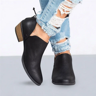 WW | Damen Stiefeletten aus Kunstleder mit Seitlicher Aussparung, Niedriger Blockabsatz, Lässig