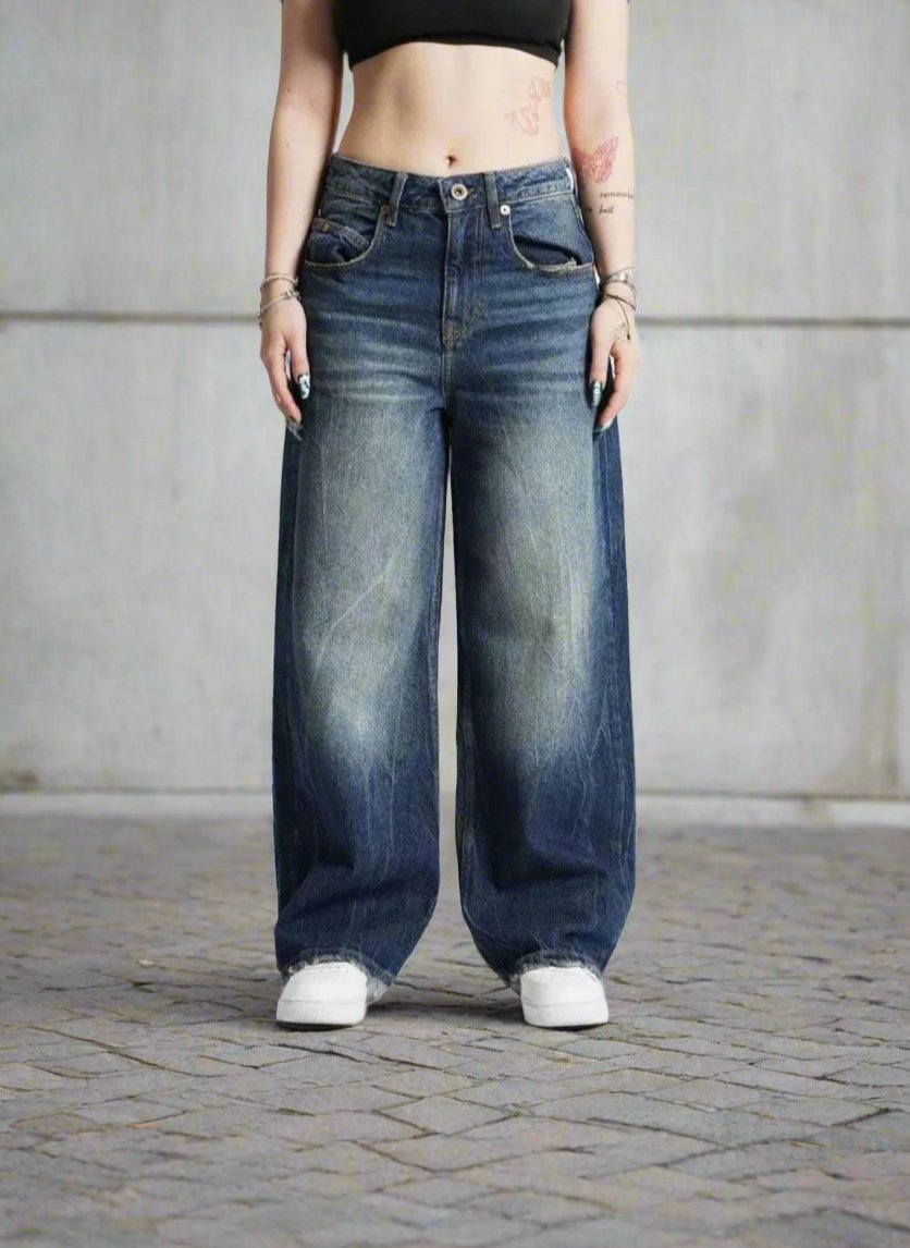 WW | Weite Jeans Baggy Fit Hohe Taille Bequem Und Lässig Denim