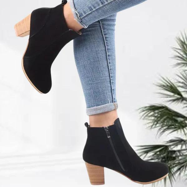 W&W Mode | Damen Lässig Wildleder Stiefeletten, Niedriger Blockabsatz, Seitenreißverschluss