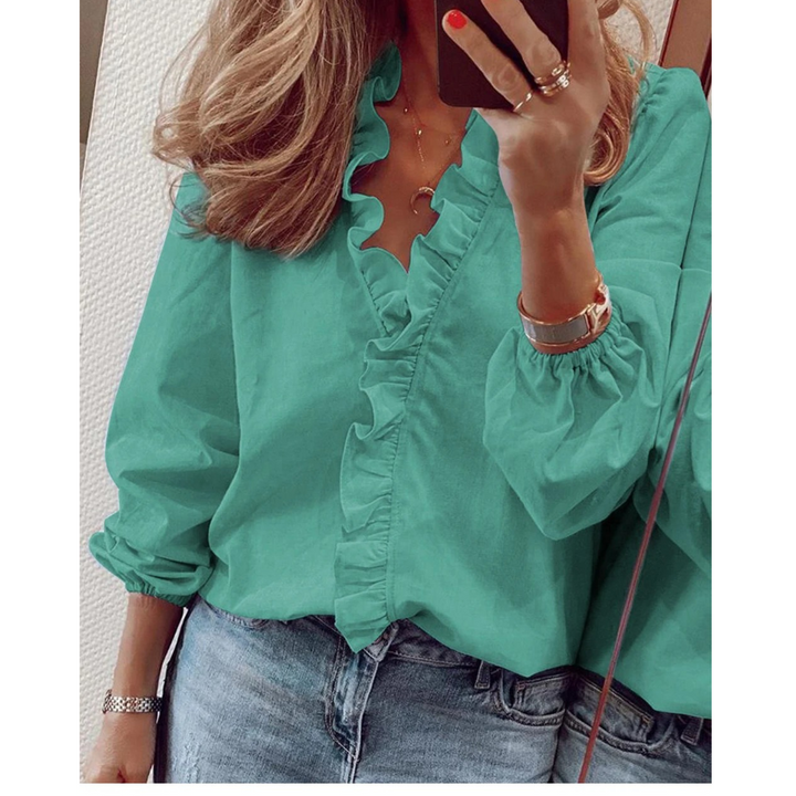 W&W Mode | Chiffon lila Blumenmuster V-Ausschnitt Damenhemd