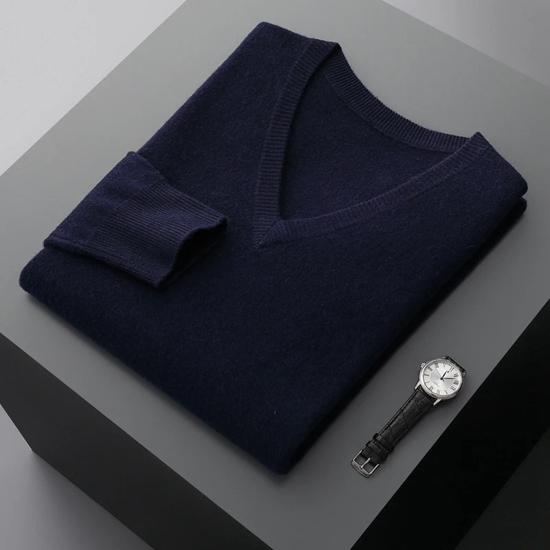 W&W Mode Herren Pullover V-Ausschnitt langarm Strick