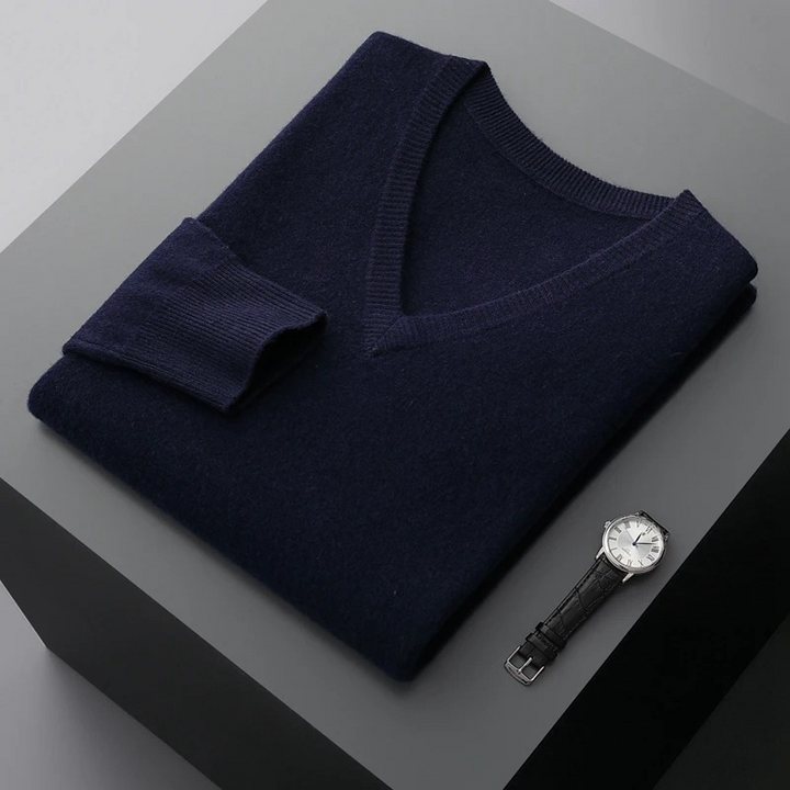 W&W Mode Herren Pullover V-Ausschnitt langarm Strick