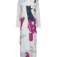 WW | Langarm Hemdkragen Kleid mit Muster in Lila