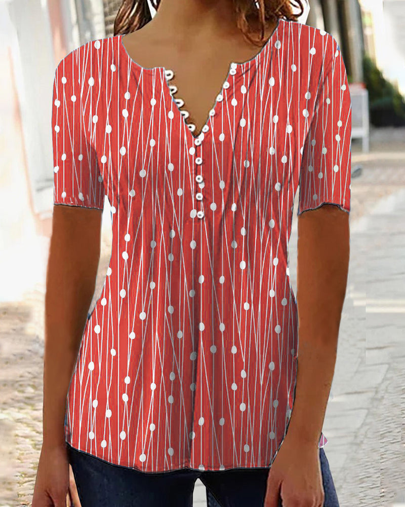 WW | Punkte-Muster T-Shirt mit V-Ausschnitt