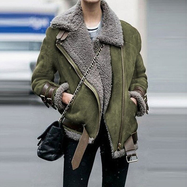 Damen Aviator-Jacke mit Kunstfellkragen und Reißverschlusstaschen