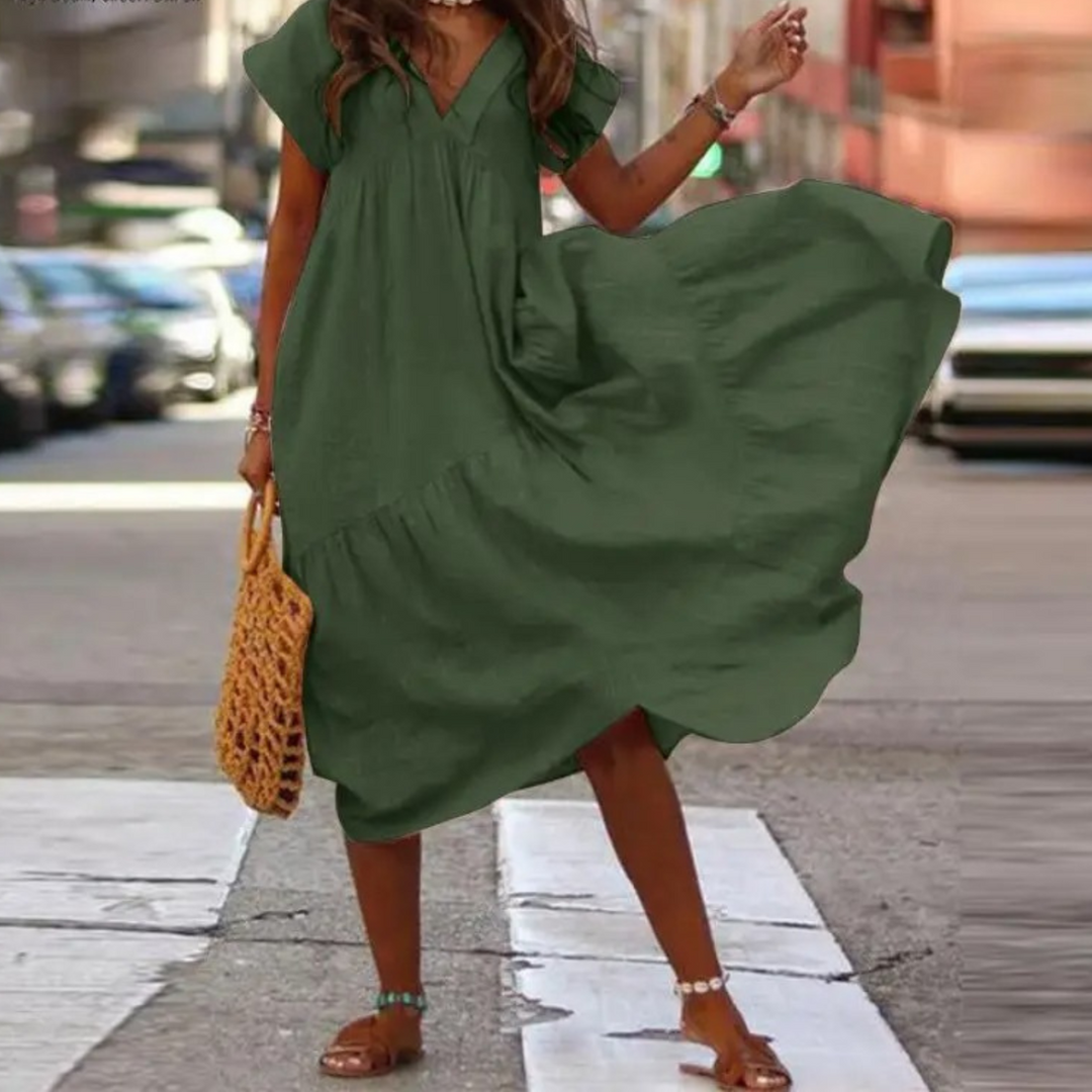 W&W Mode – Blusenkleid im Maxi-Stil mit V-Ausschnitt und Rüschen