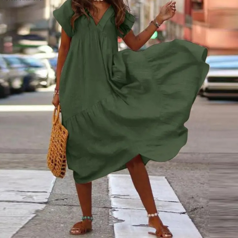 WW – Blusenkleid im Maxi-Stil mit V-Ausschnitt und Rüschen