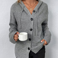 Corina™ - Einfarbige Strickjacke mit Kapuze und Schnürsenkeln
