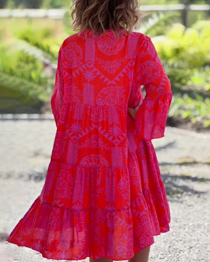 W&W Mode | Kleid mit 3/4-Ärmeln und geometrischem Boho-Print