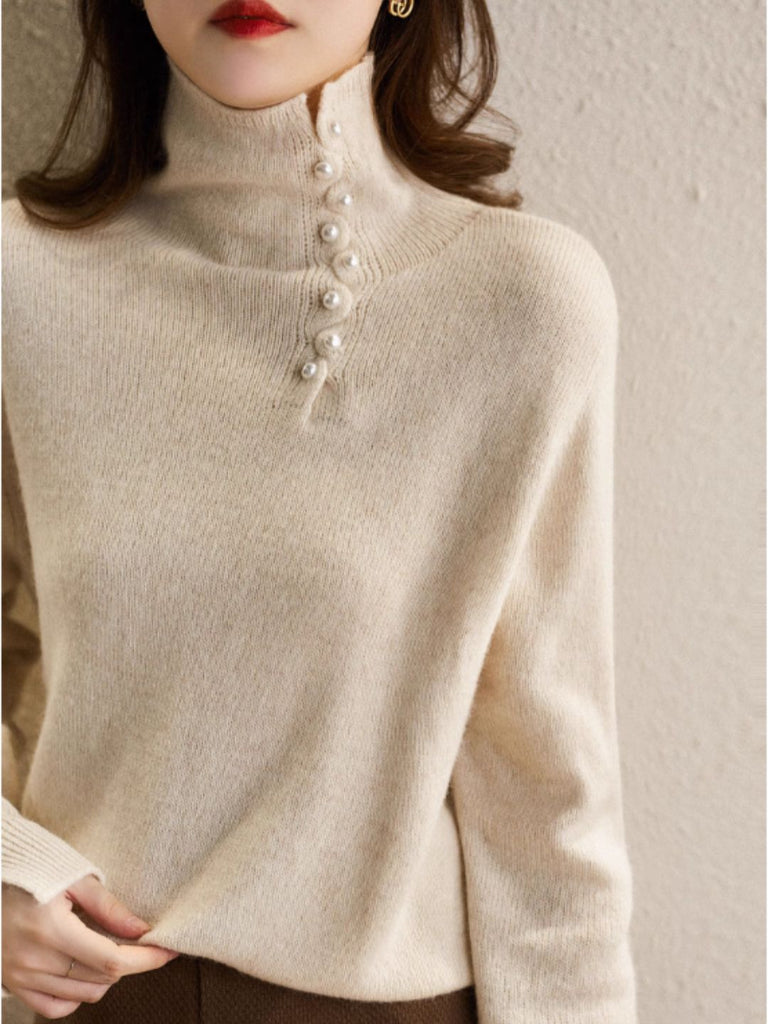 WW | Knopfrollkragen Strickpullover Lila