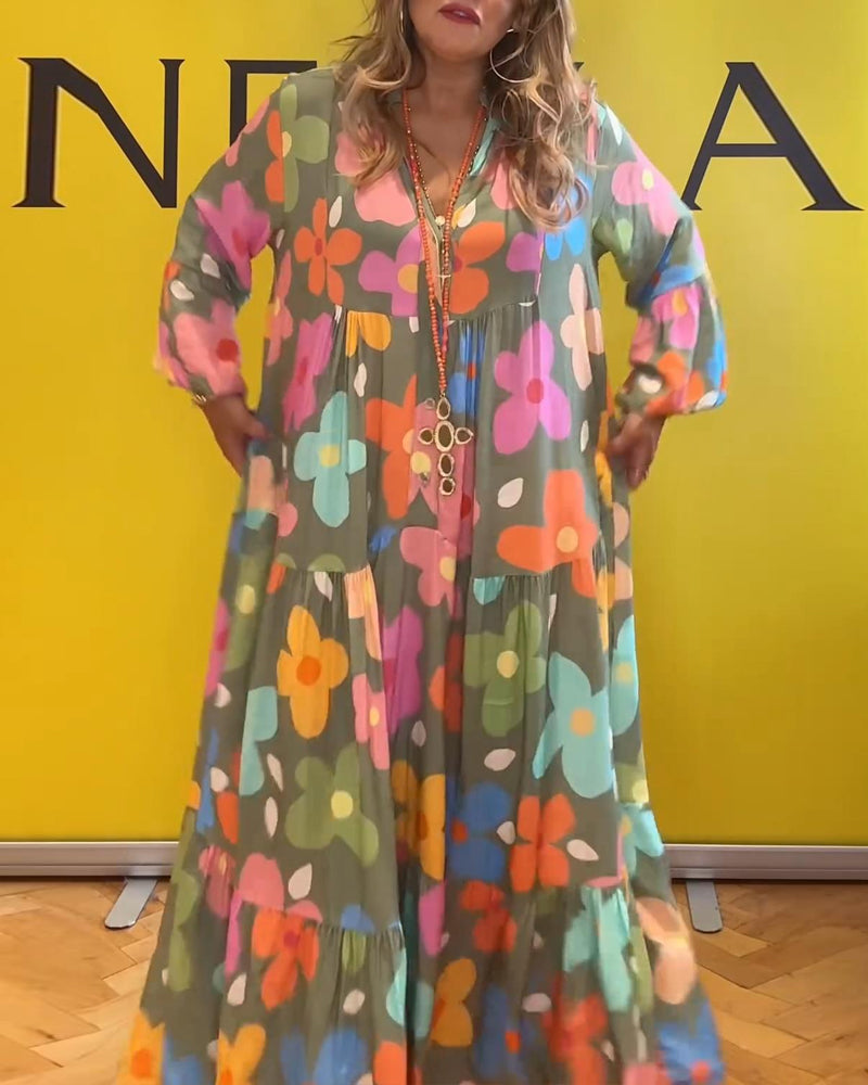 Noa - Lässiges Kleid mit Trompetenärmeln und Blumenmuster