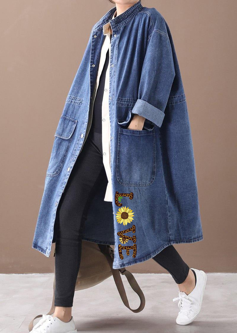 W&W Mode | Denim Blauer Plus Size Trenchcoat Mit Kordelzug