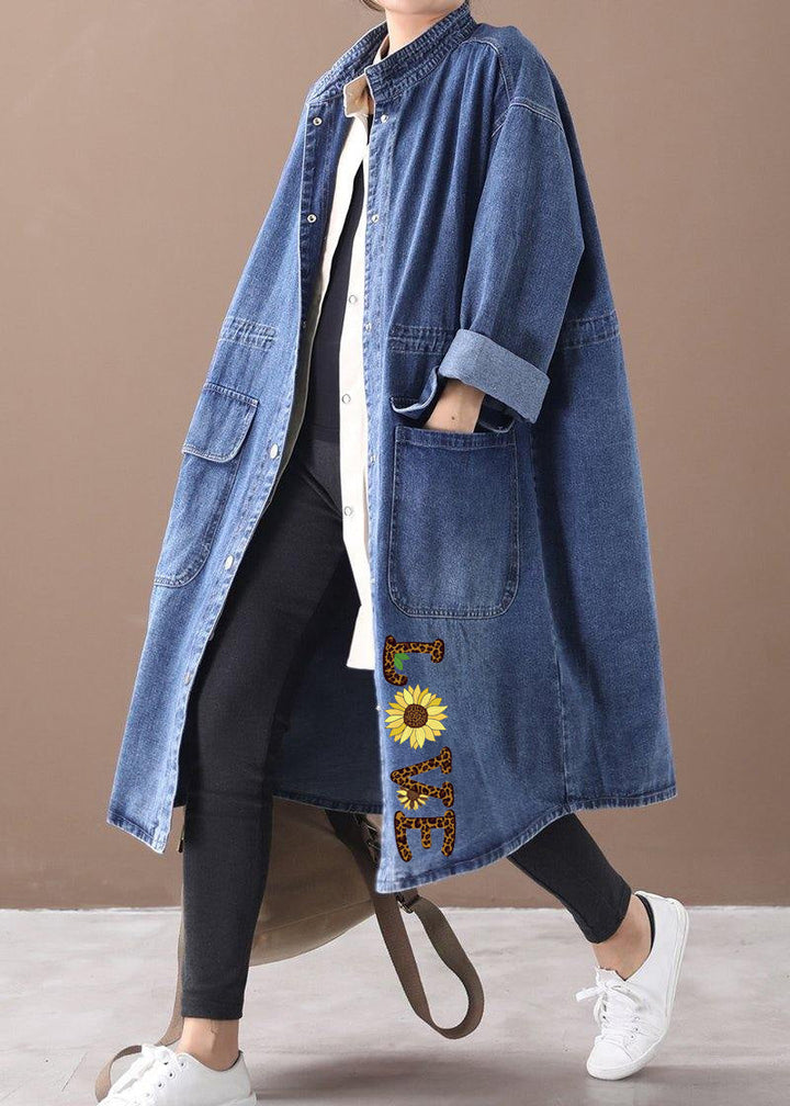 W&W Mode | Denim Blauer Plus Size Trenchcoat Mit Kordelzug