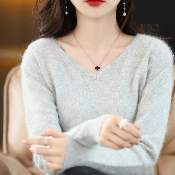 WW | Cashmere Pullover Damen V-ausschnitt Leichter und Weicher Strickpullover