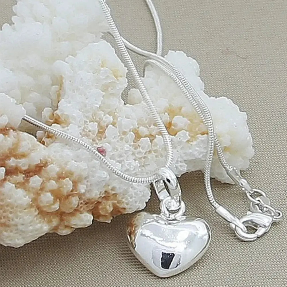 WW | Sterling Silber Massiv Herz Kette Schlangenkette Für Damen
