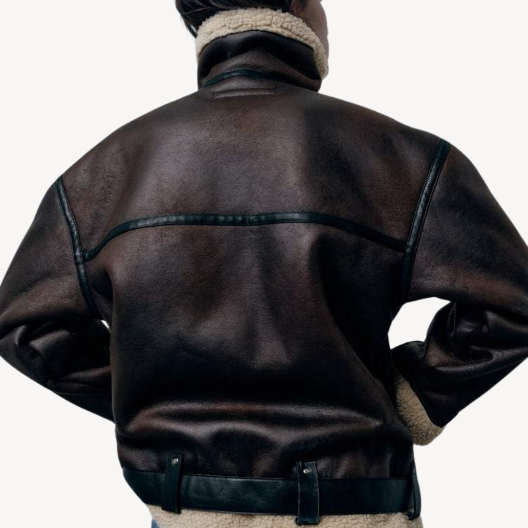 W&W Mode | Damen Faux Shearling Pilotenjacke Braun