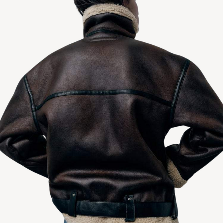 W&W Mode | Damen Faux Shearling Pilotenjacke Braun