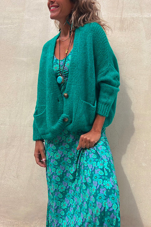 WW | Rosiedress Solid Knopfverschluss Taschen Pullover Cardigan