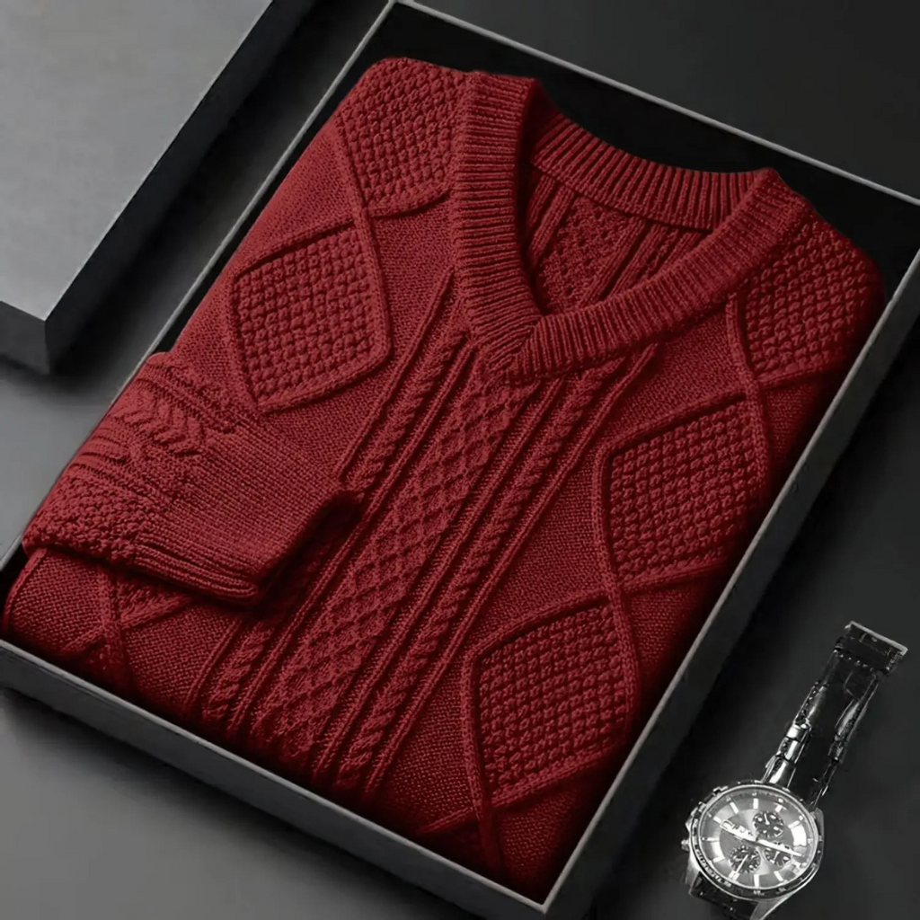 WW | Wollpullover Herren Eleganter V-ausschnitt Pullover Mit Struktur
