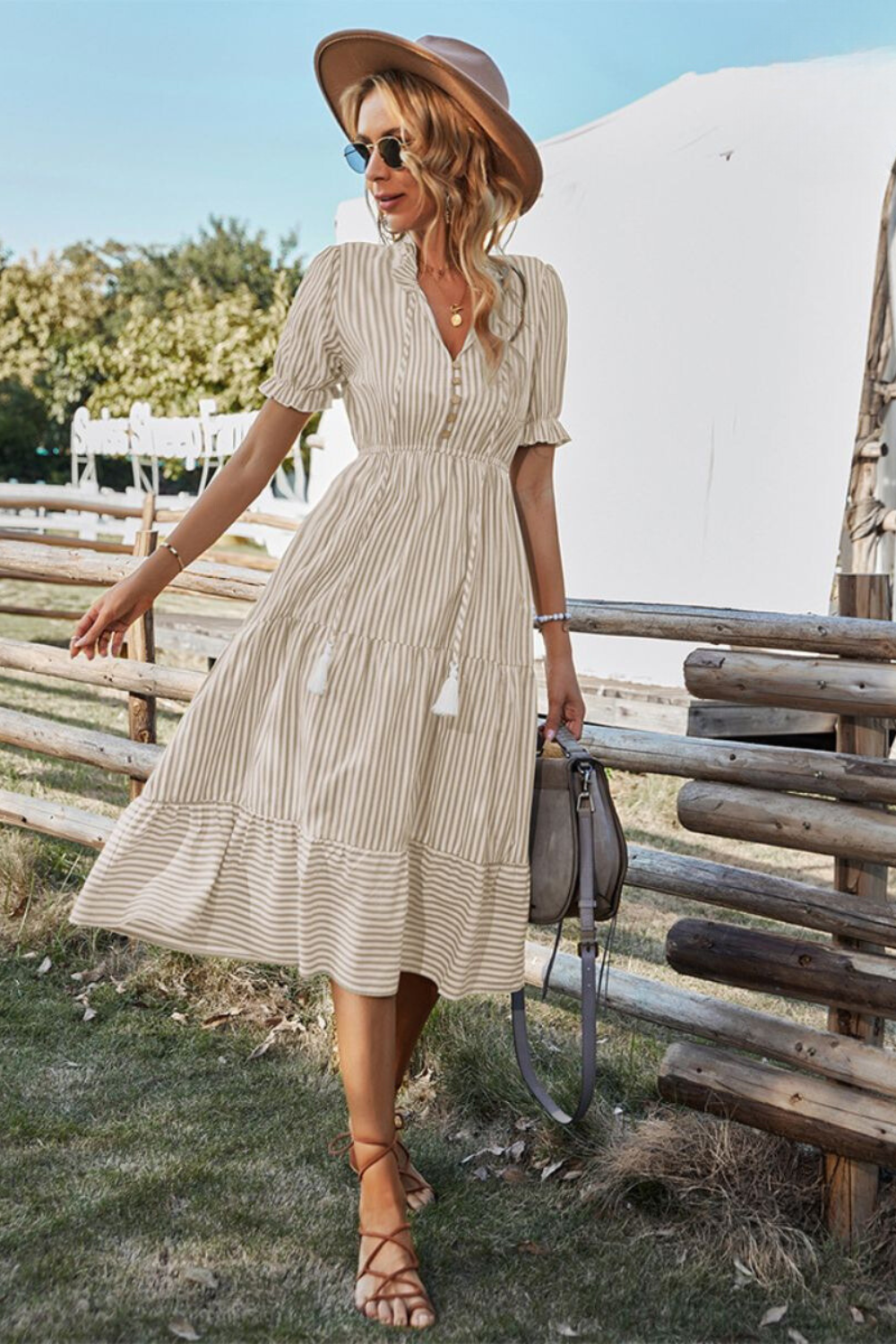 W&W Mode | Gestreiftes Midikleid Mit Quasten Für Damen