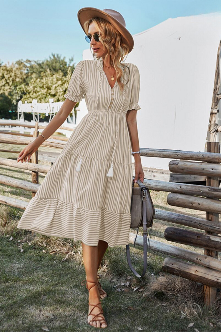 W&W Mode | Gestreiftes Midikleid Mit Quasten Für Damen