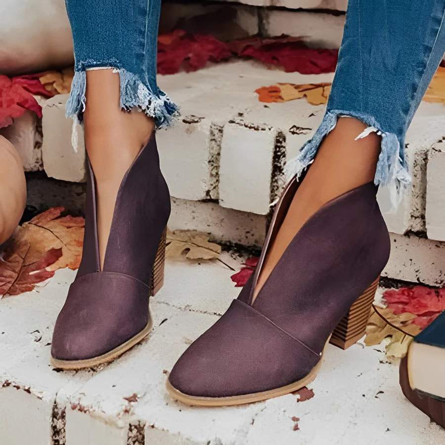 W&W Mode | Damen Hohe Ferse Ankle Boots, V-form Öffnung, Slipper, Chic und Elegant