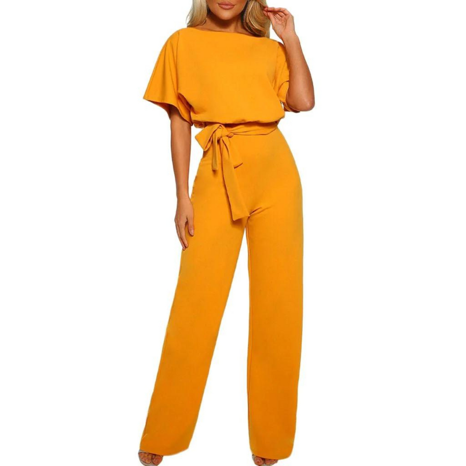 WW | Damen Overall, Kurzarmkombination, Club-Outfit, weite und bequeme Beine, mit Gürtel