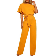 WW | Damen Overall, Kurzarmkombination, Club-Outfit, weite und bequeme Beine, mit Gürtel