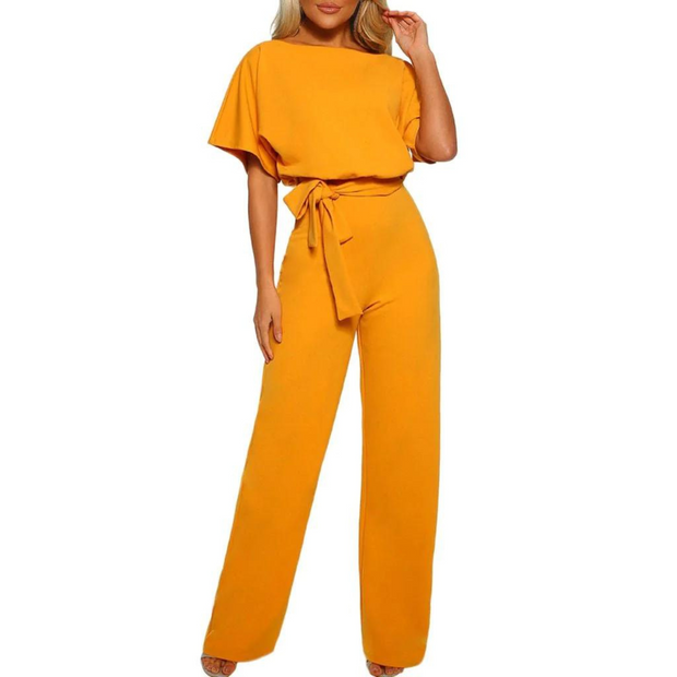 WW | Damen Overall, Kurzarmkombination, Club-Outfit, weite und bequeme Beine, mit Gürtel