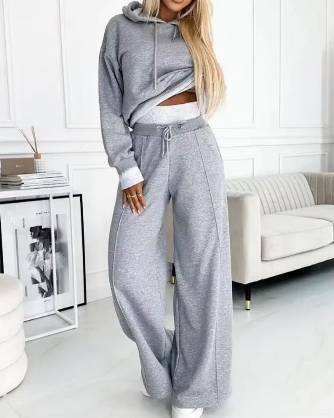 W&W Mode | Zweiteiliger Kapuzenpullover Und Hosenanzug Mit Weitem Bein