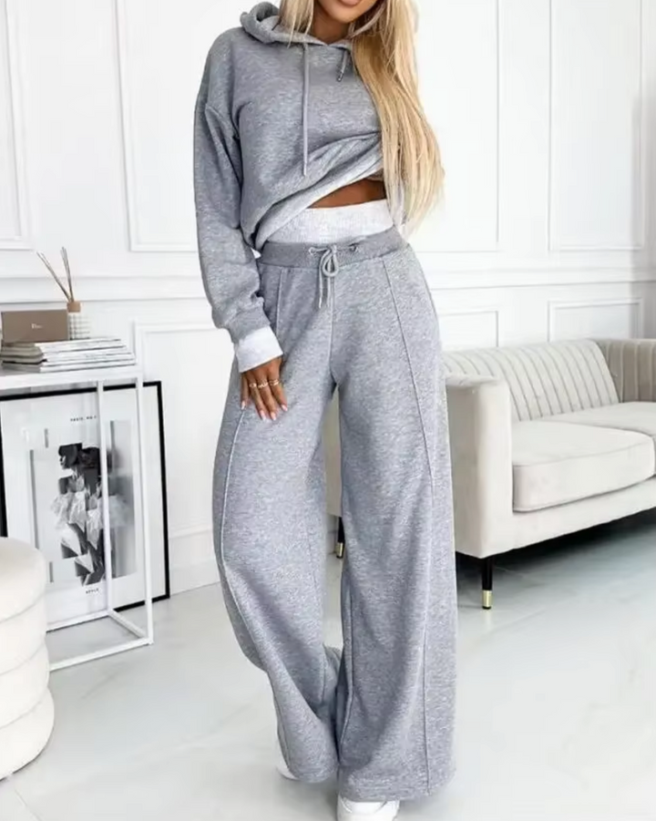 W&W Mode | Zweiteiliger Kapuzenpullover Und Hosenanzug Mit Weitem Bein