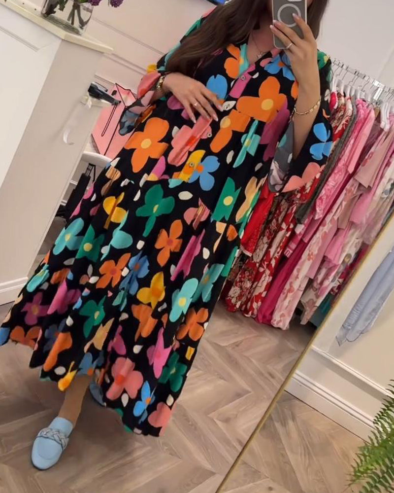 Noa - Lässiges Kleid mit Trompetenärmeln und Blumenmuster