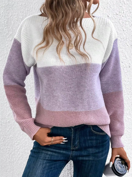 Elegante dreifarbige Patchwork-Pullover