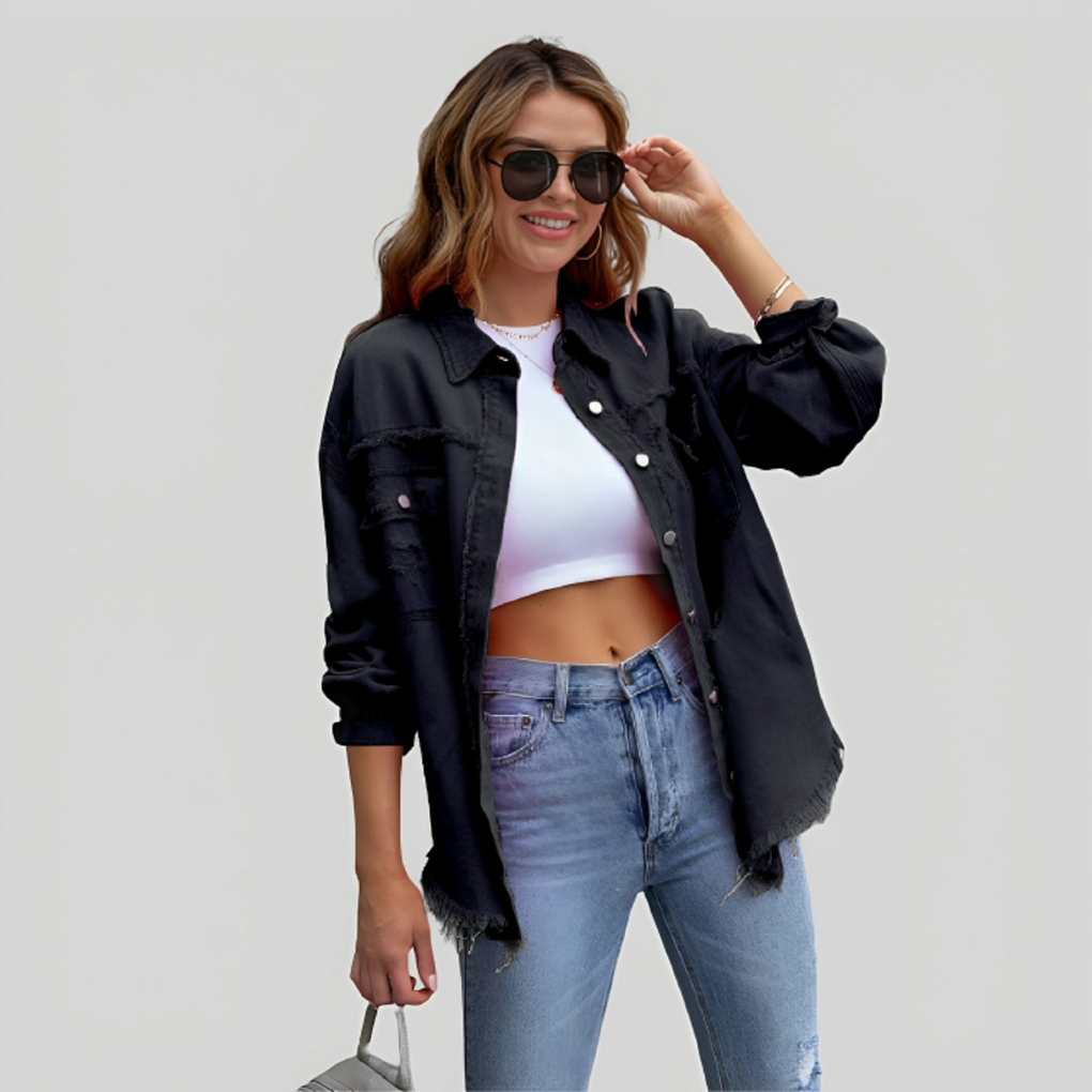 WW | Damen Fransen Jeanshemdjacke Trendy Und Bequem Für Frauen
