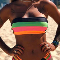 WW | Rosiedress Rainbow Gestreifter Tube Top Bandeau Bikini Set