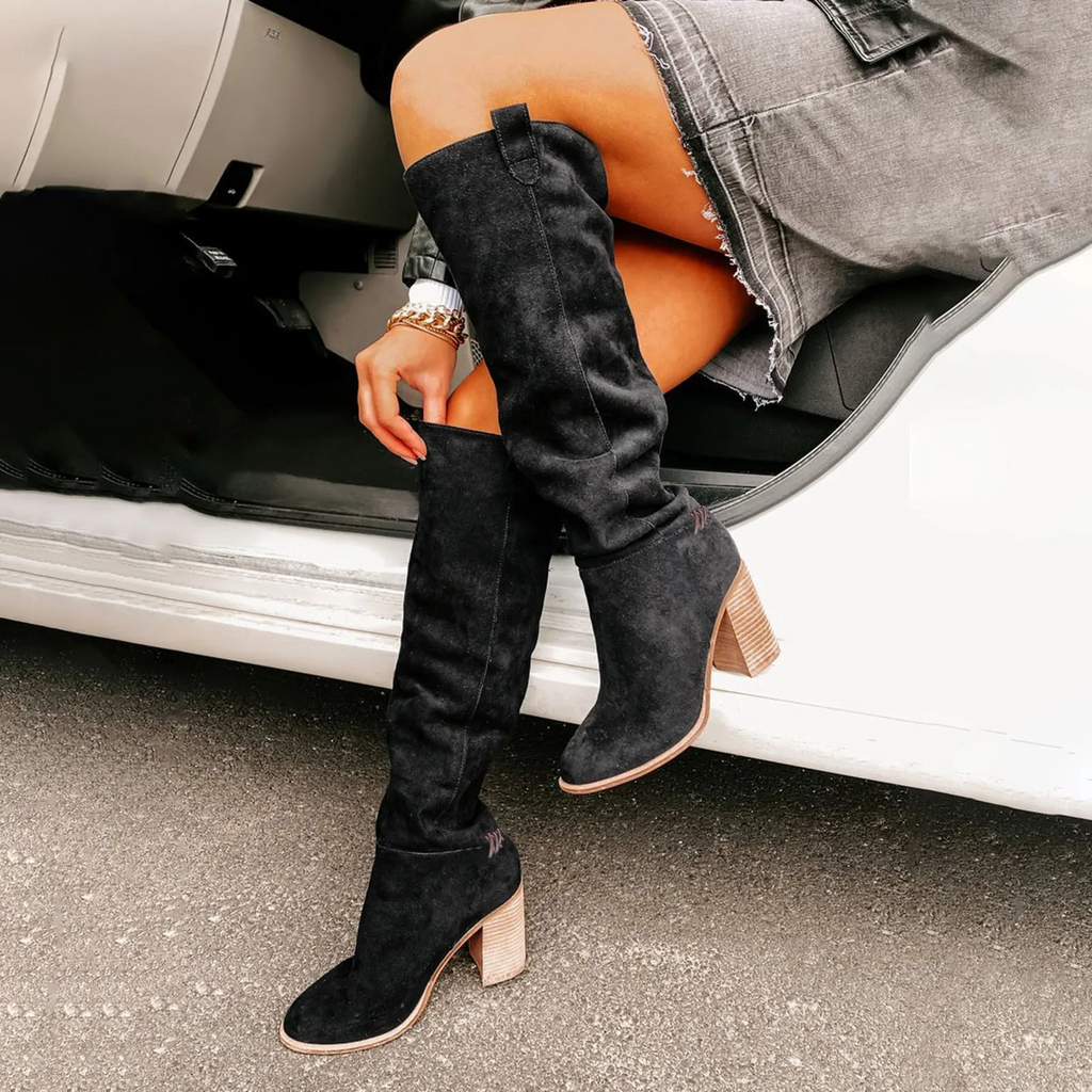 WW | Damen Knöchelhohe Stiefel Im Westernstil Mit Blockabsatz Trendige Hohe Stiefel