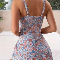 WW | Geteiltes Tankini-Set mit Blumenmuster und Knoten An Den Seiten