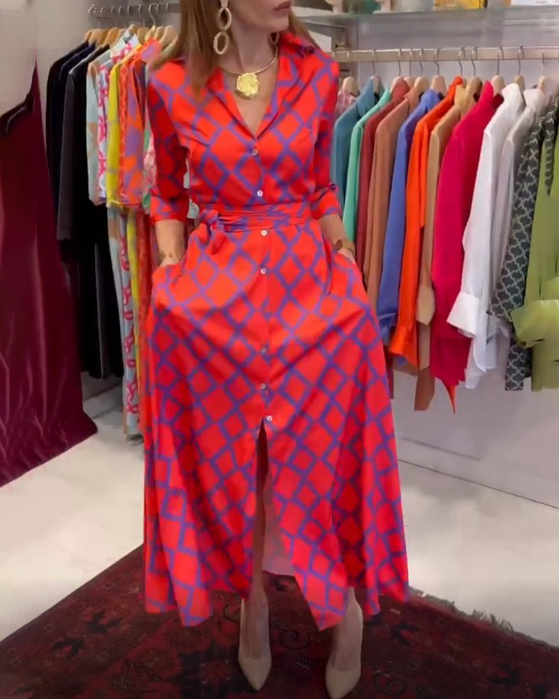 WW | Hemdkleid mit V-Ausschnitt und 3/4 Ärmeln