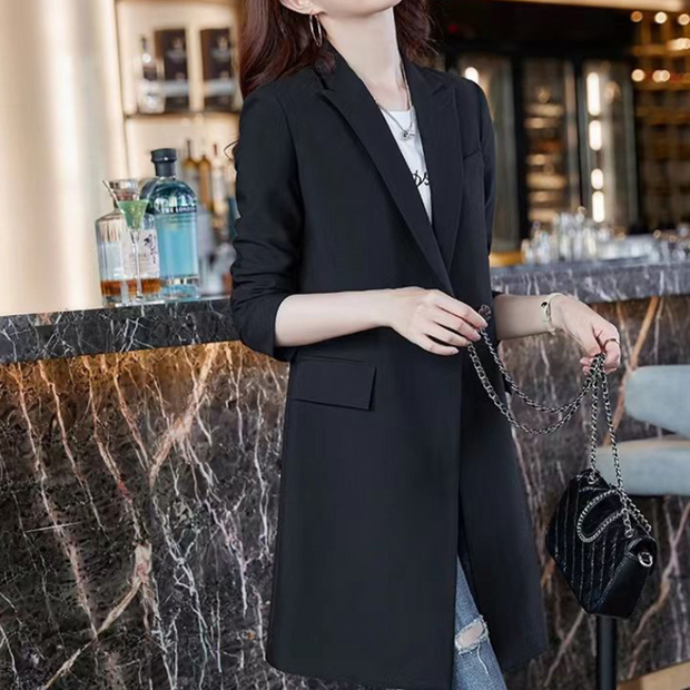 WW | Eleganter Langer Damenblazer mit Klappentaschen und Reverskragen