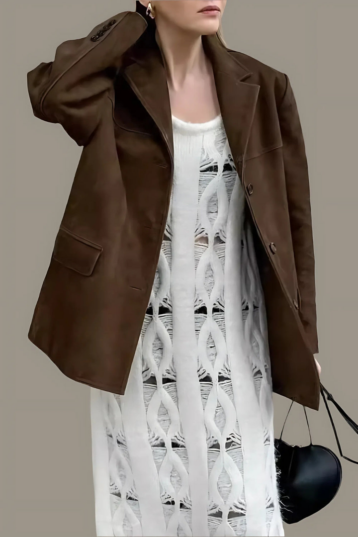 W&W Mode | Damen Wildleder Blazer Klassisch & Lässig Braune Frauenjacke