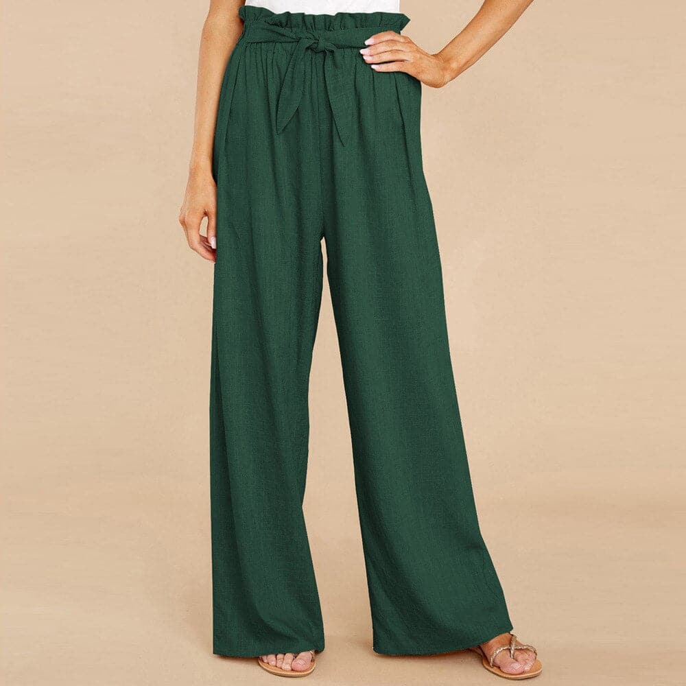 WW | Hochtaillierte Wide Leg Paperbag Taille mit Bindegürtel Lässig Bequem