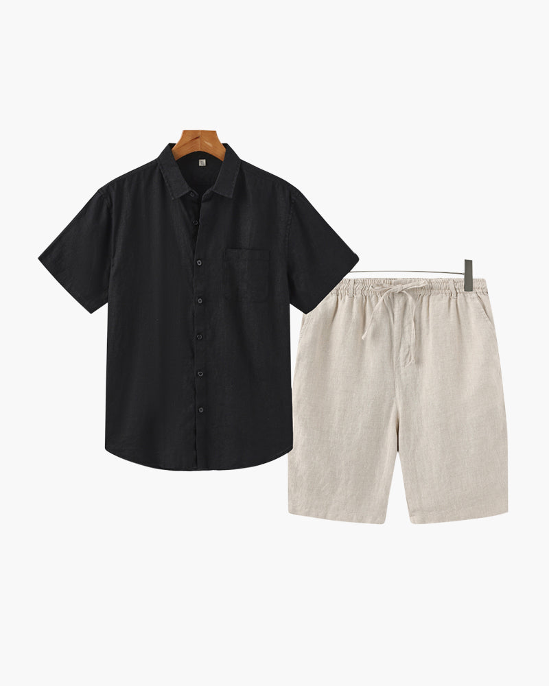 WW | 2 Teiliges Herren Sommer Leinen Satz Mit Kurzarmhemd & Shorts
