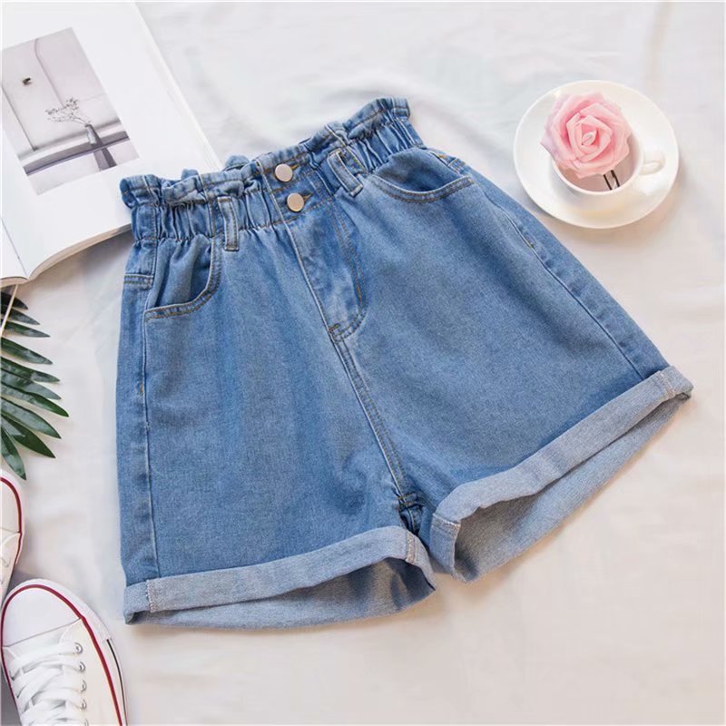 Damen Denim-Shorts mit hohem Bund und elastischem Taillenbereich WW