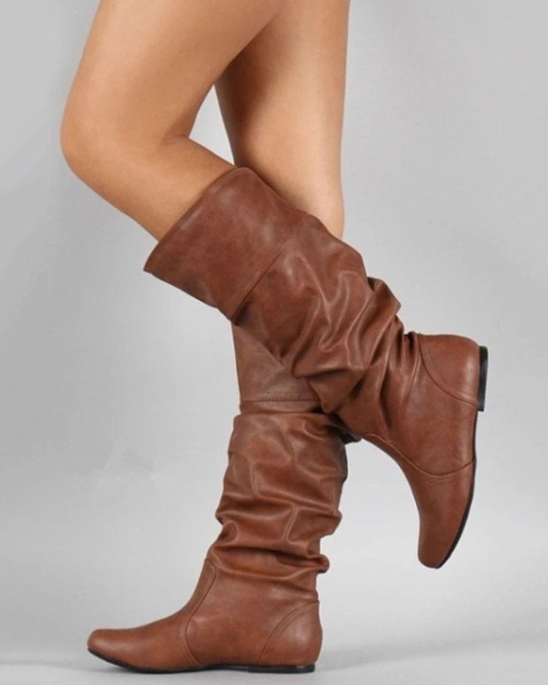 WW | Flache Stiefel Mit Falten Bis Zum Knie