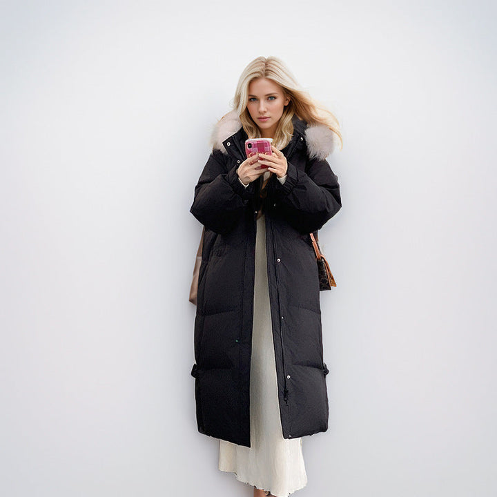 W&W Mode | Glamouröse Überknie Baumwolljacke mit Fellkragen