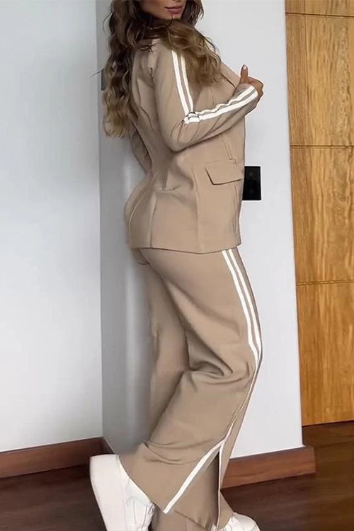 W&W Mode | Rosiedress Farbblock Offene Front Blazer Elastischer Taillen Schlitz Weit Beinform Hose Set