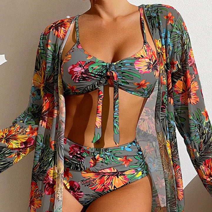 WW | 3-Teiliges Bikini mit Blumen und Gewand
